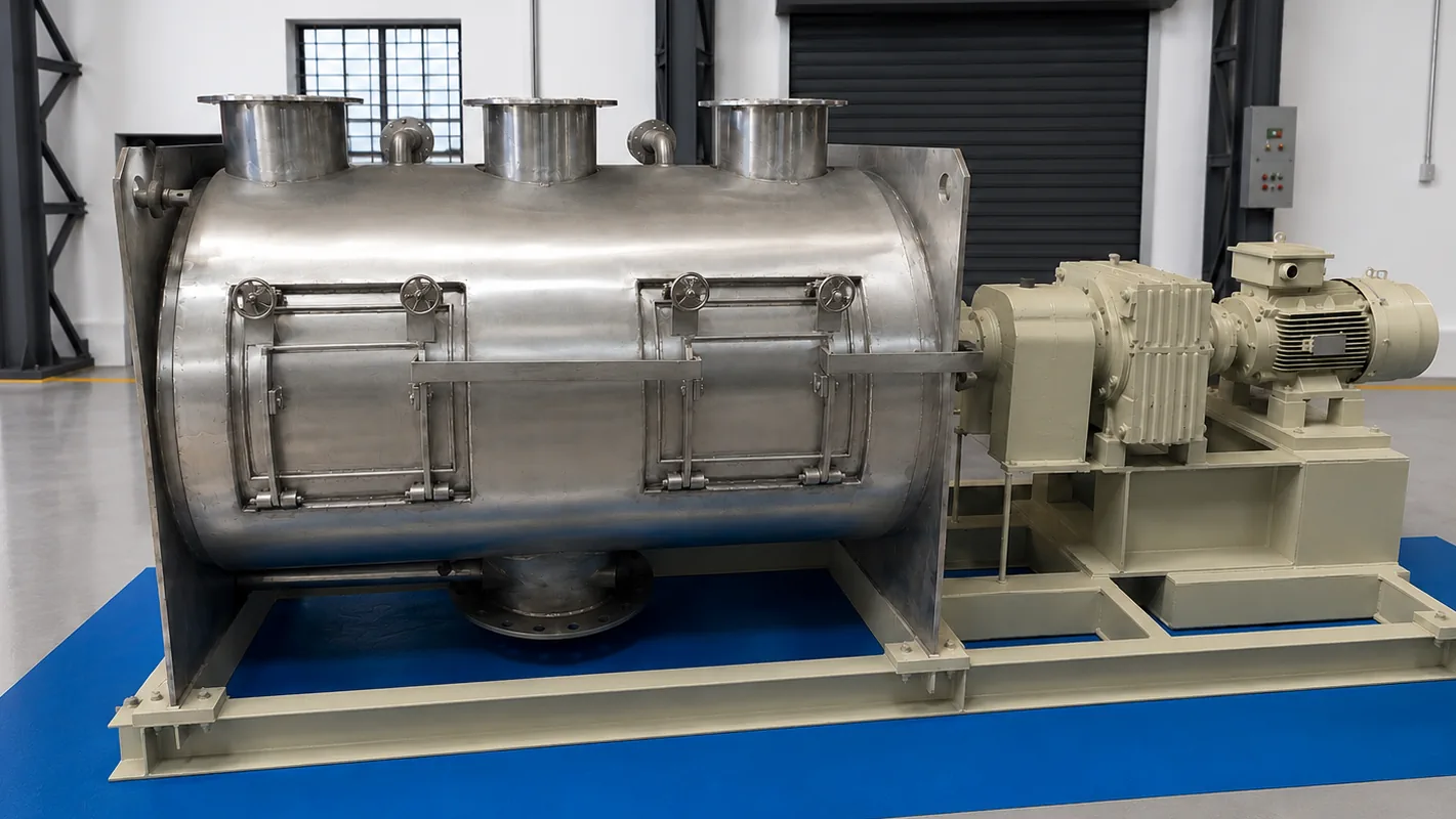 Industrial stabilizer processing equipment with plough shear mixer for powder mixing and chemical processing