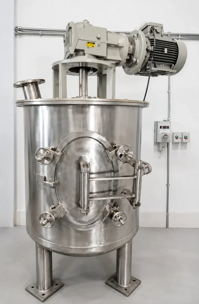 Industrial Vertical Single Shaft Mixer for paste mixing, wet mass processing, and high-viscosity material blending by Filtromix